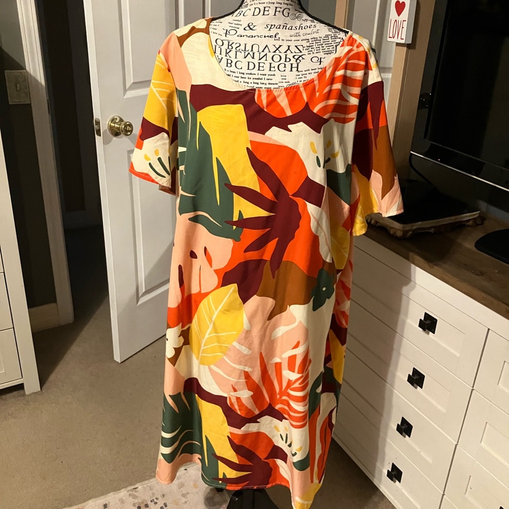 SHEIN Multicolor Leaf Print Midi Dress